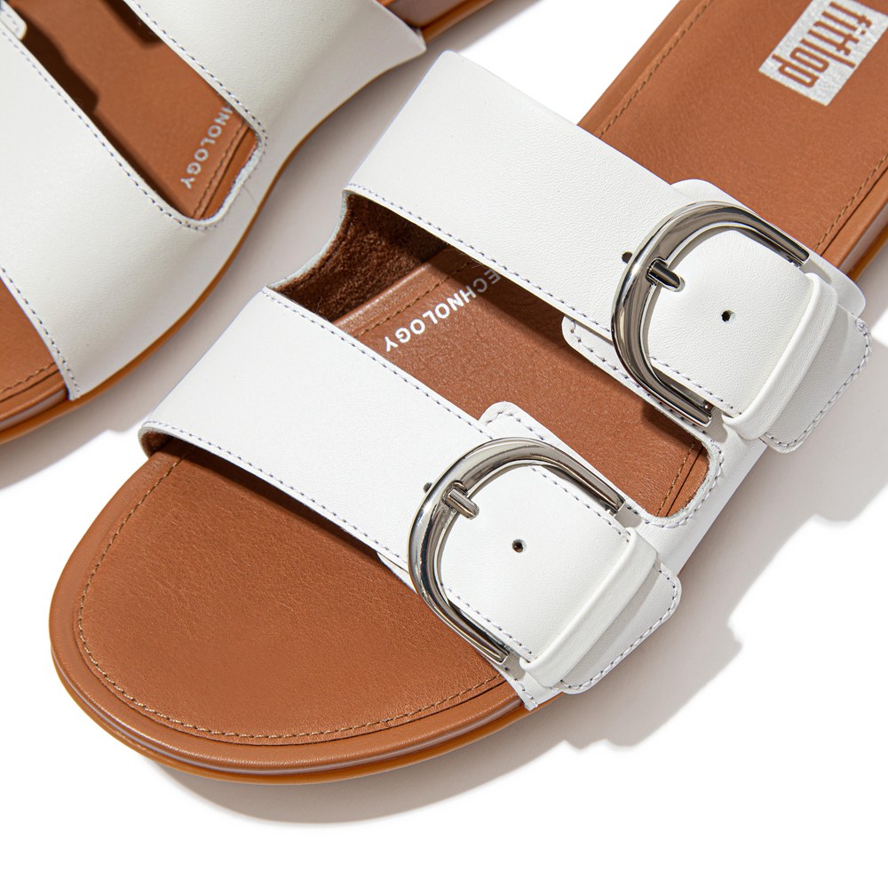 Fitflop Womens Slides - Gracie Buckle Leather - White - 403-GSMOEV